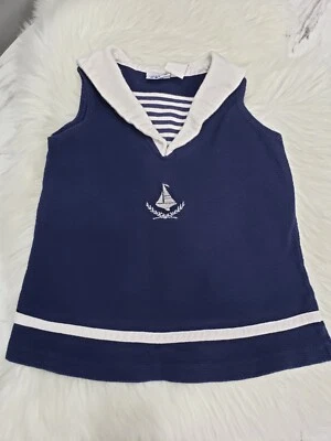 Vestido Hartstrings Azul Marino Bordado Náutico Marinero Niña Pequeña 4t De Colección Foto 1 de 4