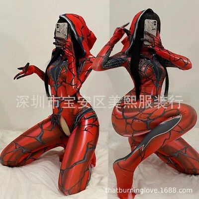 New Venom Spider-Gwen Jumpsuit Women Cosplay Suit Costume Halloween Open Crotch - Image 1 of 4