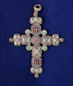 Large Vintage POGGI PARIS FRANCE Cross Pendant Designers Brand. Stunning Colors! - Picture 1 of 15