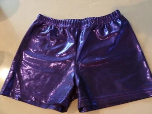 Purple shorts hot pants metallic childs size L 12-14 stretch polyester spandex - Picture 1 of 3