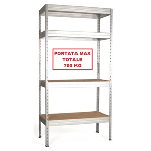 SCAFFALE RINFORZATO 4 RIPIANI IN LEGNO MDF E METALLO ZINCATO 40 x 80 x h. 176 cm - Foto 1 di 1