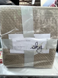 Sky Exclusive Basket Weave King Safari/Beige Tan Cotton Blanket New - Picture 1 of 4