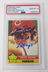 Pete Rose REDS Signed Autograph 1976 Topps Card 240 w/ "76 WS Champ" PSA 10 Auto