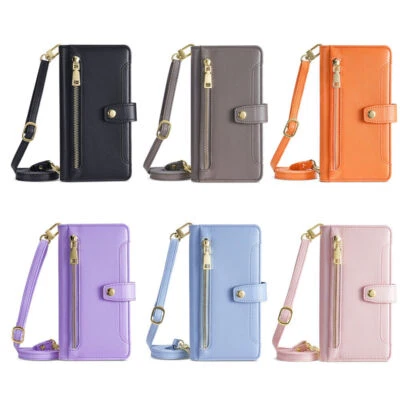 Leather Zipper Strap Wallet Phone Case For LG K22 K52 K42 K50 Q60 K12 Max Prime - Image 1 of 4