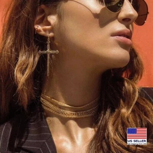 Fashion Women Earrings 3D Jesus Cross Vintage Bronze Carved Style Hook 1915 - Picture 1 of 3