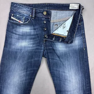 Diesel Jeans Mens 31x34 Blue Buster Denim Pants Washout Faded 0831Q Tapered Slim - Picture 1 of 20
