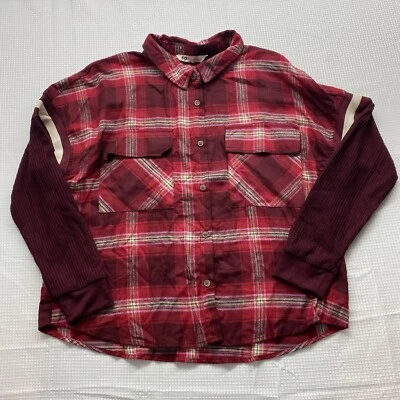 Camisa de franela SO para mujer talla grande roja a cuadros con botones manga larga Foto 1 de 4