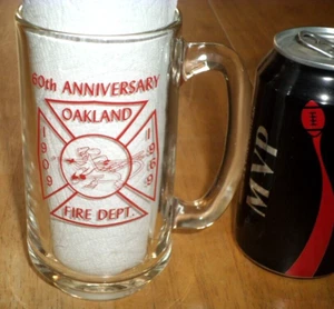 "OAKLAND FIRE DEPARTMENT", Clear Glass Beer Mug / Cup, VINTAGE #1969 yr. - Picture 1 of 9