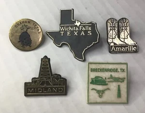 Vtg Texas Oil Derrick Advertising Pinback Lapel Hat Pin Travel Lot Boots 937A - Picture 1 of 2