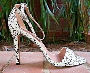 BCBGMAXAZRIA High Heel Strappy Sandals Size 11 M Black & White Flecked Embossed - Picture 1 of 7