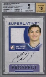 2007-08 Michael Frolik ITG Superlative Prospect Jersey Auto Silver BGS 9