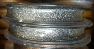 20m Roll of 10mm 0.4" Berisfords Razzle Ribbon Silver Grey Edge Lurex Christmas - Picture 1 of 3