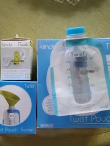 New Kiinde Twist Breastfeeding Set 20 Pouches 1 Funnel 2 squeeze spoons - Picture 1 of 5