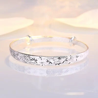 Sterling Silver Diamond Cut Star Adjustable Bangle Bracelet - Image 1 of 2