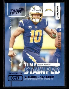 Panini Prestige 2022 #TS-6 Justin Herbert estampado en el tiempo puntos extra azul #/299 - Imagen 1 de 2