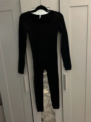 Jumpsuit Women Medium Black Bodysuit Long Sleeve Bodycon Full Length Square Neck - Изображение 1 из 2