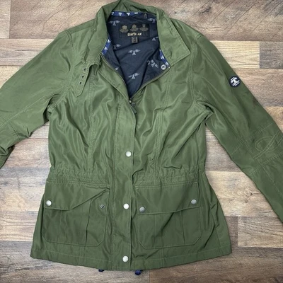 Barbour Waterproof Jacket Womens 8 Green Adjustable Waist Rain Coat Outdoor - Image 1 of 4