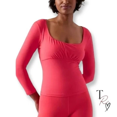 Top informal manga 3/4 Shanti Scoop Athleta nuevo con etiquetas en coral talla pequeña Foto 1 de 4