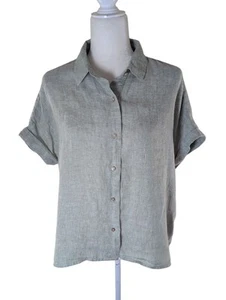 Rachel Zoe Linen Blouse L Buttons Hi-low Hem Light Pastel Sage Green Lagenlook - Picture 1 of 9