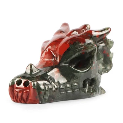2" Crystal Dragon Head Skull Statue Hand Carved Africa Bloodstone Gemstone Re... - Image 1 of 4