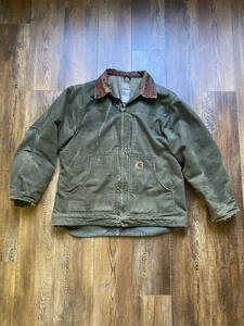 Vintage Carhartt C61 MOS Green Sherpa Lined Canvas Jacket Large Work Coat - Bild 1 von 21