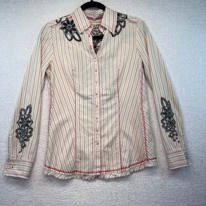 Top Johnny Was 3J Workshop XS a Rayas Adornado Manga Larga Con Botones - Imagen 1 de 13