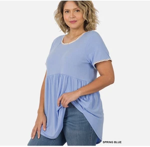 Zenana Women's Short Sleeve Empire Waist Baby Doll Rayon Top Size LARGE - Picture 1 of 2