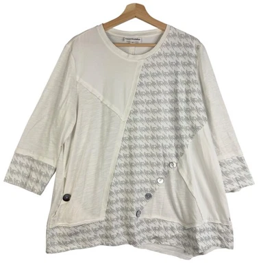 Неоновые Будда туника рубашка женщин размер XL 3/4 рукав белый гончая печать хлопок - Изображение 1 из 4