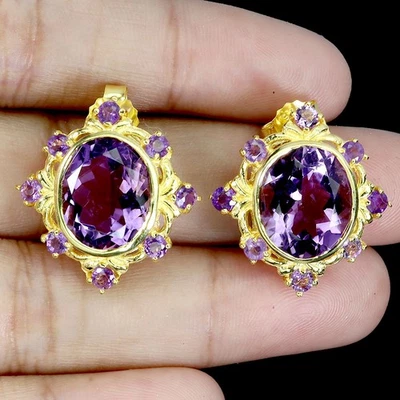 Pendientes de plata de ley 925 amatista ovalada 11x9 mm joyas de piedras preciosas naturales Foto 1 de 4