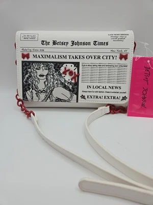 BETSEY JOHNSON Newspaper Print Crossbody Handbag/Clutch NWT Red Accents  - Image 1 of 4