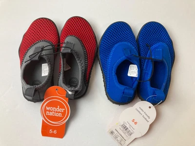 (2) WONDER NATION Toddler Boys Kids Size 5-6 Water Shoes Mesh • Blue/Red - Image 1 of 4