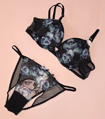 Victoria's Secret Electric Orchid Embroidery Push-Up Bra Set Blue NWT - Image 1 of 4