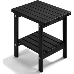 17 In. Black 2-Tier Rectangular HDPE Outdoor Side Table - Picture 1 of 7