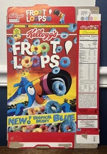 Vintage 1997 Kellogg’s “NEW” Tropical Berry Blue Froot Loops Flat Cereal Box - Picture 1 of 2