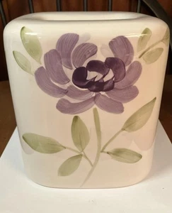 Wamsutta Ceramic Tissue Box Cover Holder Purple Floral Laurel Flowers Cottage  - Picture 1 of 8