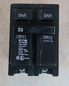 Eaton Martello Taglierina BR220 20 Amp 2 Poli 120/240V Interruttore - Foto 1 di 4