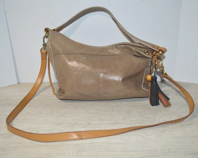 Hobo Brand Leather Bag Taupe Brown Tan Shoulder Bag Cloth Interior - Image 1 of 4