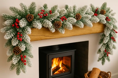 GARDEN MILE Large Christmas Garland Decoration 9ft Snow Flocked Artificial Xmas Home Large