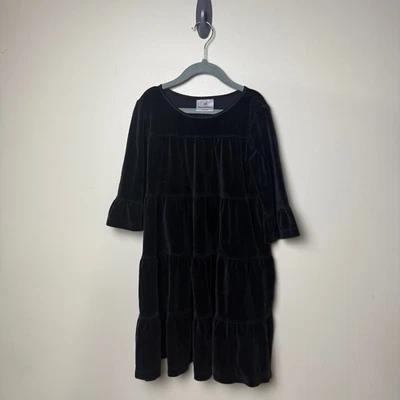 Vestido Hanna Andersson Negro Vacaciones Terciopelo En Niveles Giratorio Talla 7 120 CM Navidad Foto 1 de 4