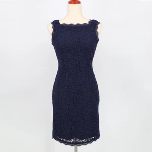 Adrianna Papell Women Navy Laced Sleeveless Shift Cocktail Mini Dress Size US 2 - Picture 1 of 5