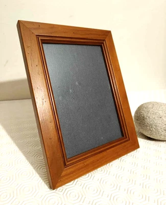 cadre photo ancien marron en bois verre vintage - Photo 1/4