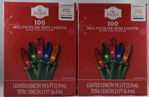 Lot of 2 Holiday Time Multicolor Mini Light Set Green Wire 100 Count 19.5' ft - Picture 1 of 4