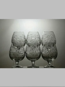 Cameo Crystal Cut Glass Set Of 6 Brandy Glasses 4 1/2" - Boxed - Picture 1 of 9