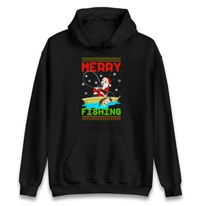Santa Merry Fishing Christmas Hoodie,Holiday Fishing Santa Christmas Hood - Picture 1 of 7