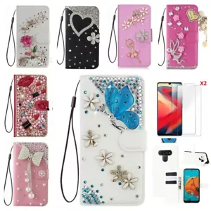 Sparkly Diamonds Phone Case , Bling Leather Wallet Cover + 2 Lanyards for Galaxy - Picture 1 of 19