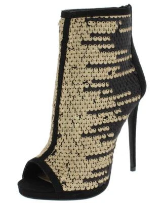 ¡¡¡Vendedor de Estados Unidos!!! NUEVO Tacones dorados con lentejuelas Peep Toe listos para la noche Foto 1 de 3