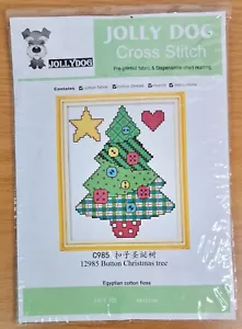 Jolly Dog Cross Stitch Kit Preprinted Fabric - 12985 Button Christmas Tree - Picture 1 of 4