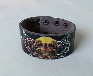 Damen Armband Skull Totenkopf Rosen Druckknöpfe Vintage Tattoo Sommer Urlaub Top - Bild 1 von 7