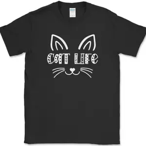 Cat Life T-Shirt Funny Kitten Animal Pet Humor Gift Novelty Text Tee - Picture 1 of 10
