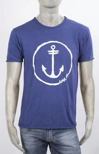 CENSURED T-SHIRT GIRO CON BORDI A TAGLIO VIVO E STAMPA ANCORA BIANCA E BLU - Foto 1 di 4